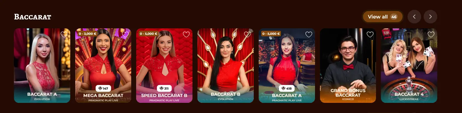 Live baccarat stoly v Playjonny Casino od Evolution Gaming