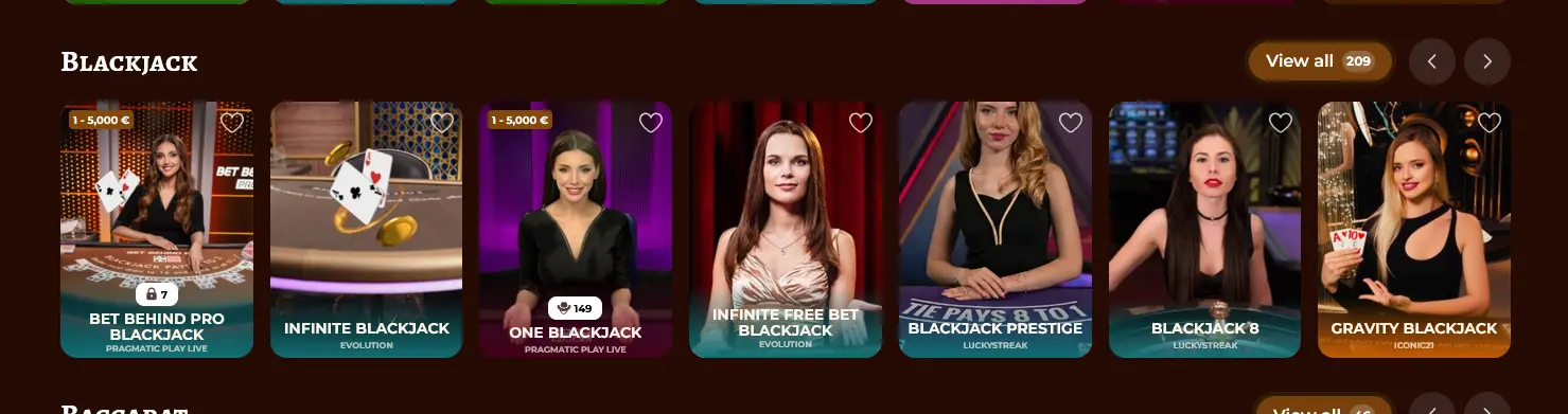 Live blackjack stoly v Playjonny Casino