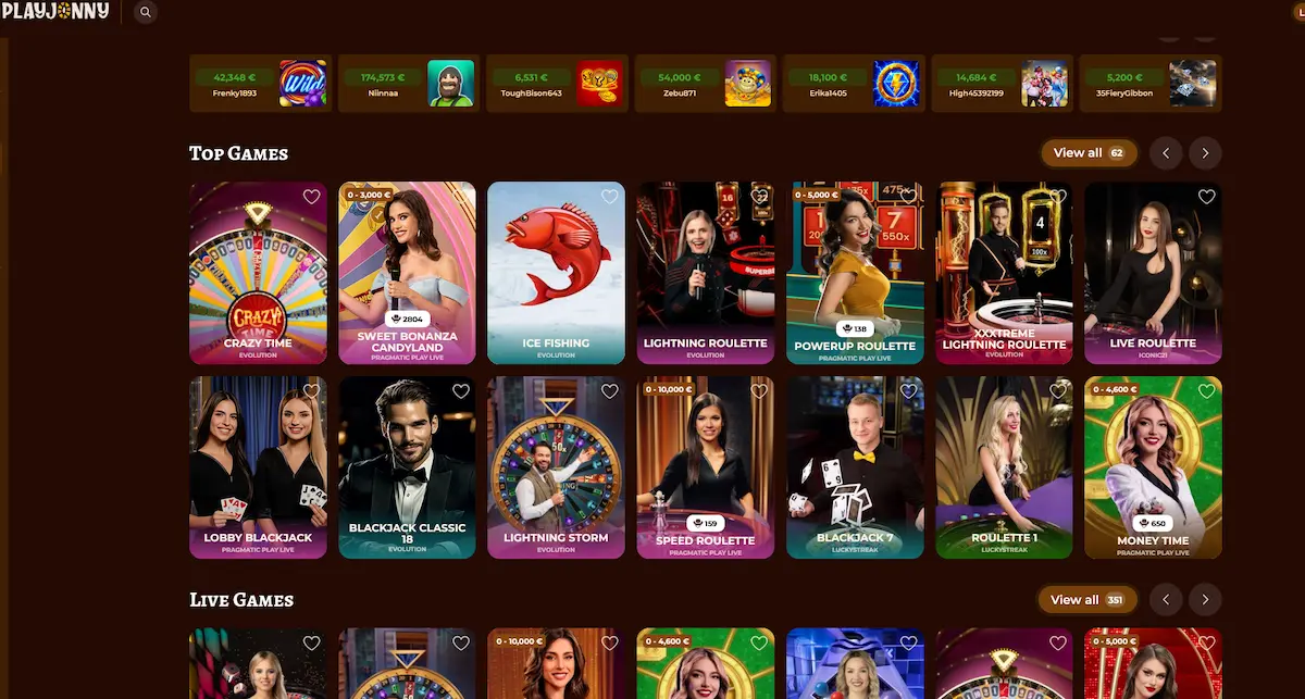 Živé live kasino stoly Playjonny Casino s krupiéry v reálném čase