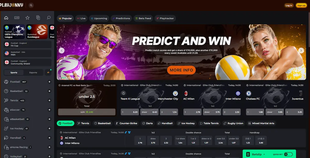 Sportovní sázky a live betting v Playjonny Casino